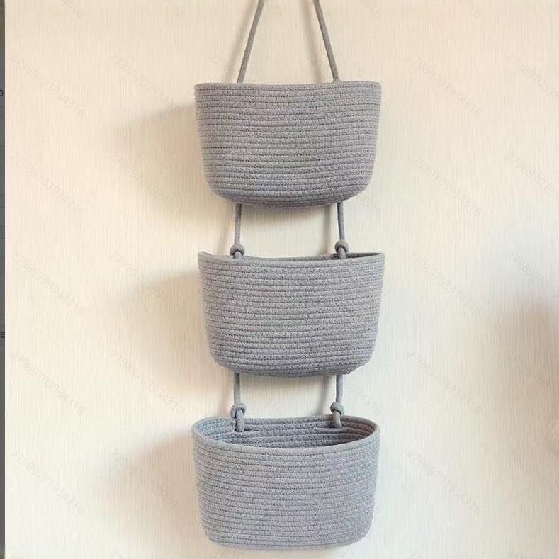Farmhouse Wall Hanging Storage Basket With Three Layers For Dorm Room Organization