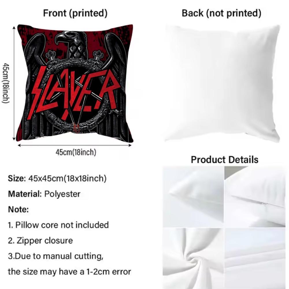 Heavy Metal Band S-Slayer Cushion Cover Premium Comfort Reversible Pillow Cove -Two in One Design for Any Room & Car Interior