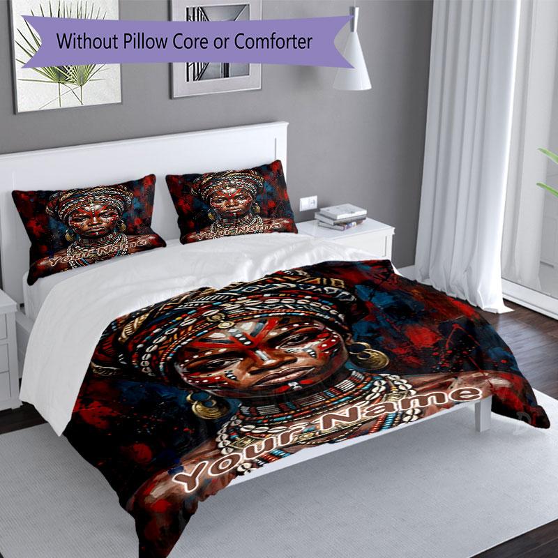3pcs Custom Name African Beauty Bedding Set Printed Bedding Set Duvet Cover Closure Includes 1 Duvet Cover & 2 Pillowcases Bedroom Decor