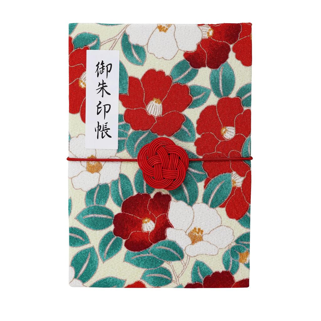 Cute Goshuincho Stamp with Mizuhiki Rubber Double Japanese Chirimen Temple Stamp Collection Goshuin 16cm Camellia Red and (Temple Book) Band, Page,