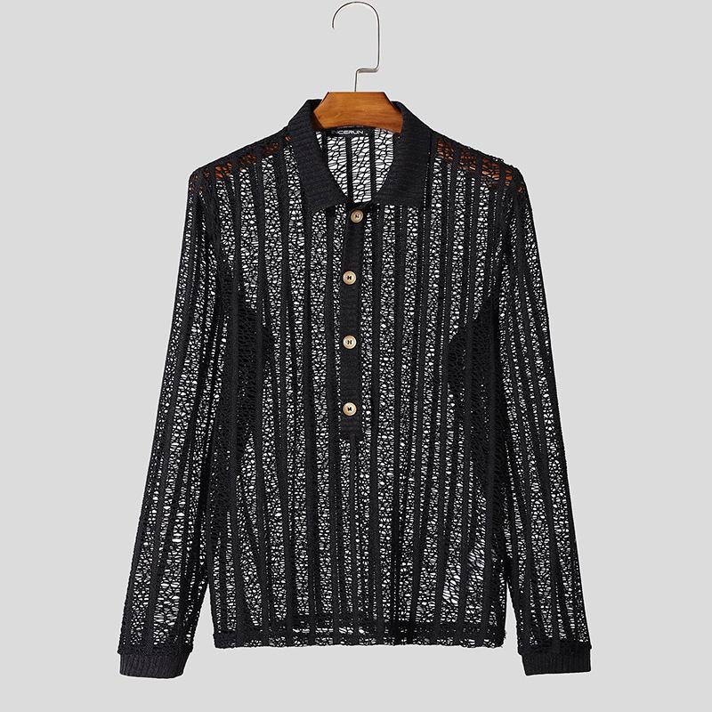 

INCERUN Мужские летние повседневные топы с длинным рукавом и пуговицами на шее M чёрный