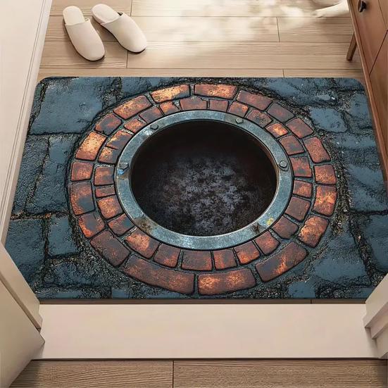 3D Optical Illusion Rug Endless Abyss Floor Mat Depth Manhole Entrance Rug Non-Slip Doormat for Bathroom Living Room Playroom Decoration