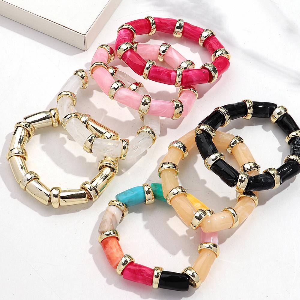 Vintage Acrylic Bamboo Beads Bracelets for Women Fashion Resin Chunky Tube Beaded Stretchy Stackable Bracelet New Jewelry Gift