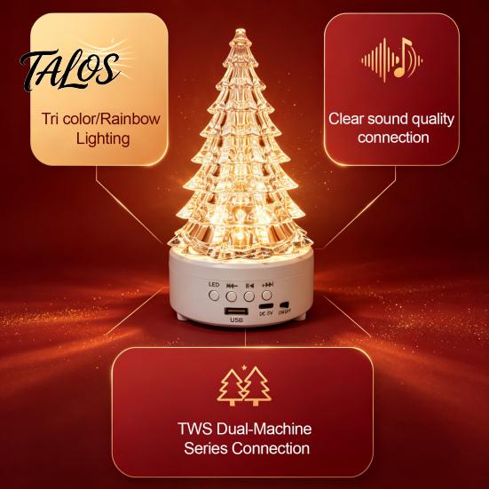 Multifunctional Audio Lamp Crystal-Like Christmas Tree Light, Wireless Music Player LED Table Centerpiece Decorative Night Light for Bedroom