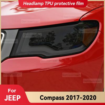 För JEEP Compass 2017-2020 Bil Strålkastare Svart TPU Skyddsfilm Framljus Toning Ändra Färg Klistermärke Tillbehör