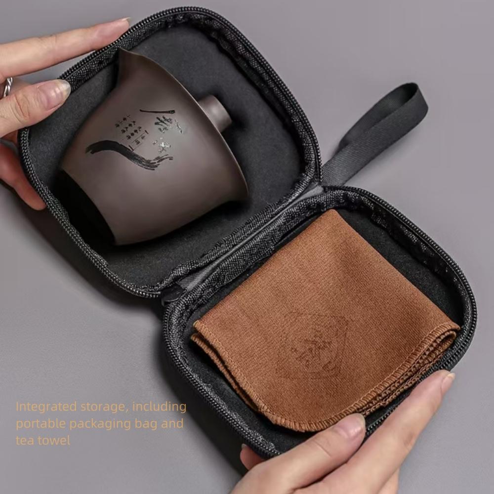Ceramic Portable Travelling Tea Set Outdoor Camping Tea Set One Pot Three Cups Set