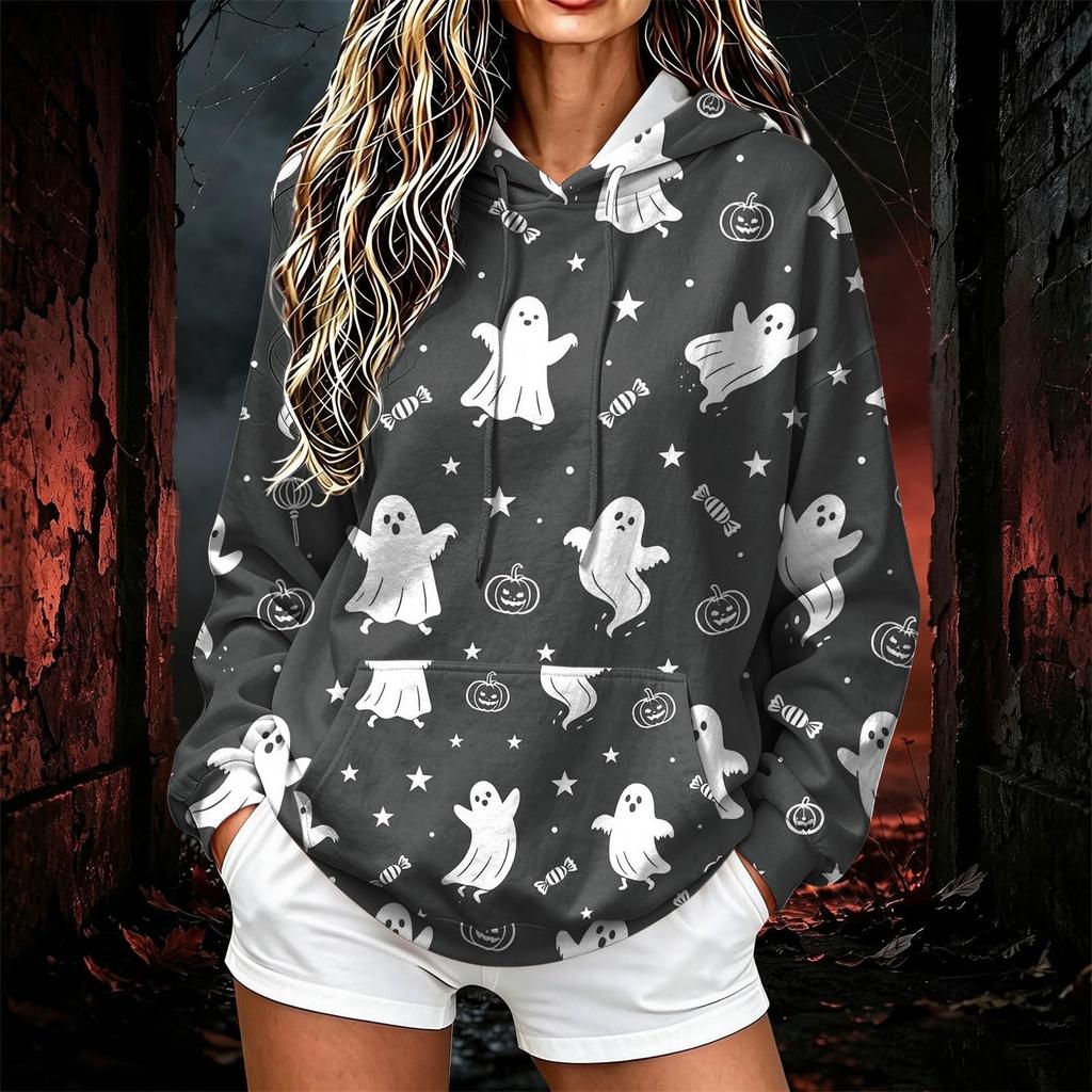 Women's Halloween Print Hoodie Pullover for Casual Everyday Wear