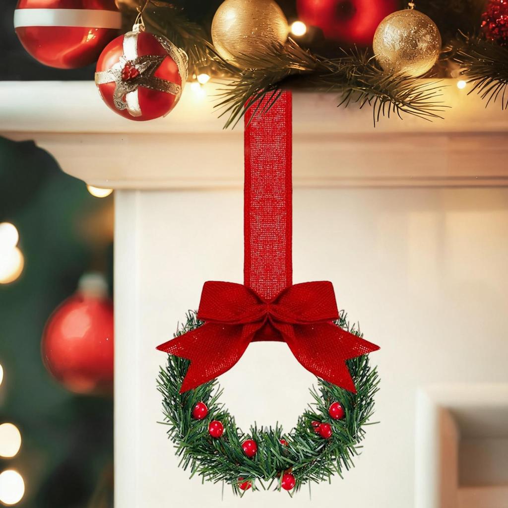Kitchen Cabinet Wreaths Artificial Garland 5.12 Inches with Ribbon Bow Berry Mini Cabinet Wreaths for Farmhouse Porch Stairs