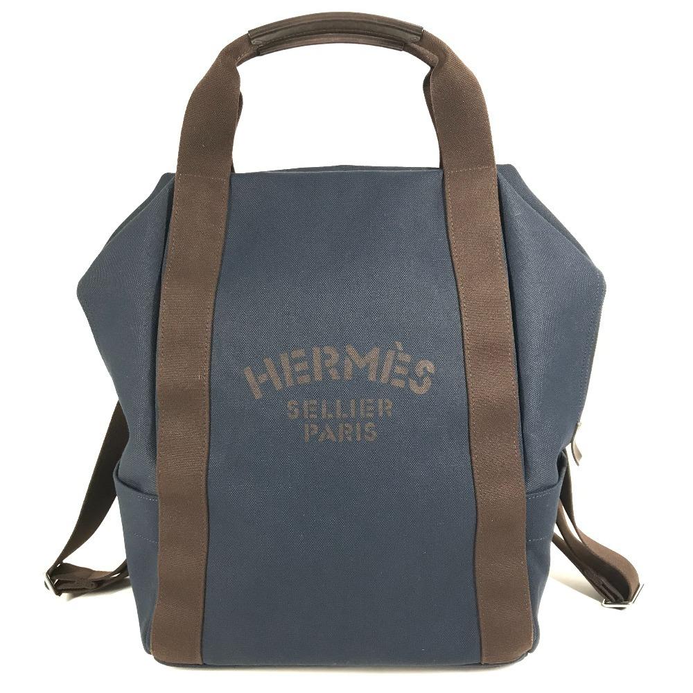 Hermes Sacked Panther Jug Room Bag Backpack Backpack Cotton Navy/Brown