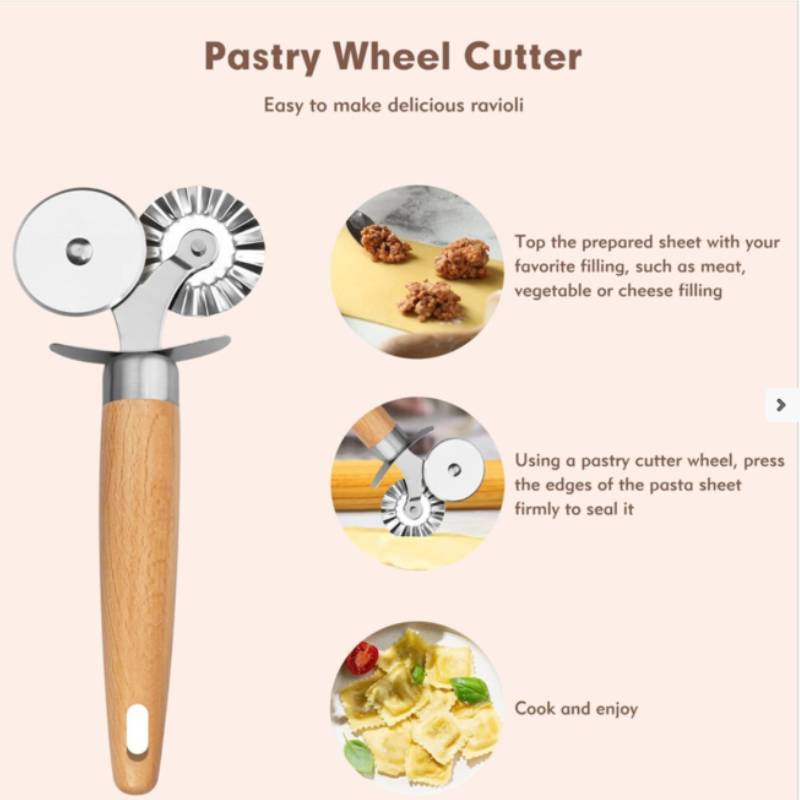 Double Wheel Embossing Cookie Cutter For Baking And Pasta Making Kitchen Tool