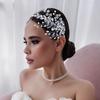 Double Row Pearl Rhinestone Claw Chain Headband with Wedding Veil