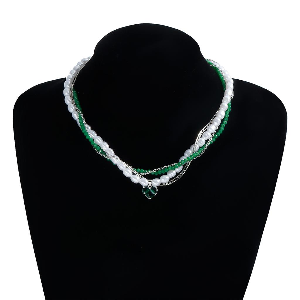 Simulation Pearl Crystal Love Pendant Multi-layer Necklace Accessories for Women Holiday Gift
