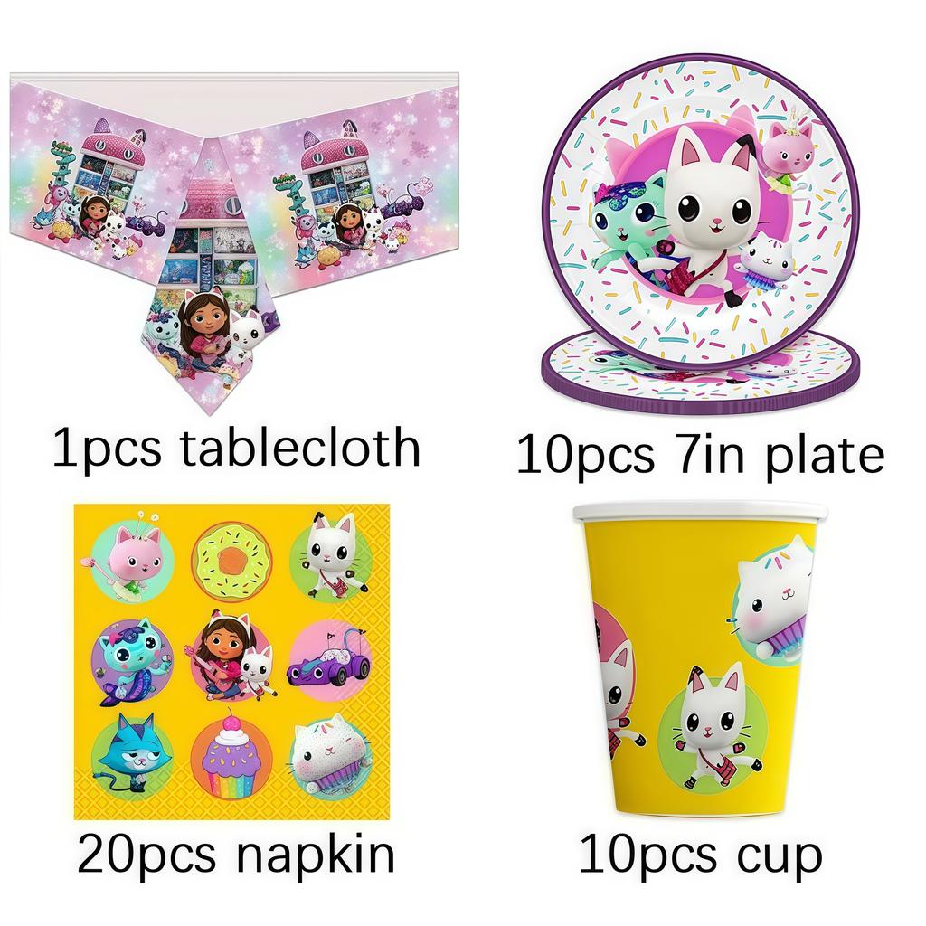 Gabby Dollhouse Birthday Decoration Gabby Disposable Dishes For Parties Girls Boys Favors Baby Shower Supplies Child Party Decor