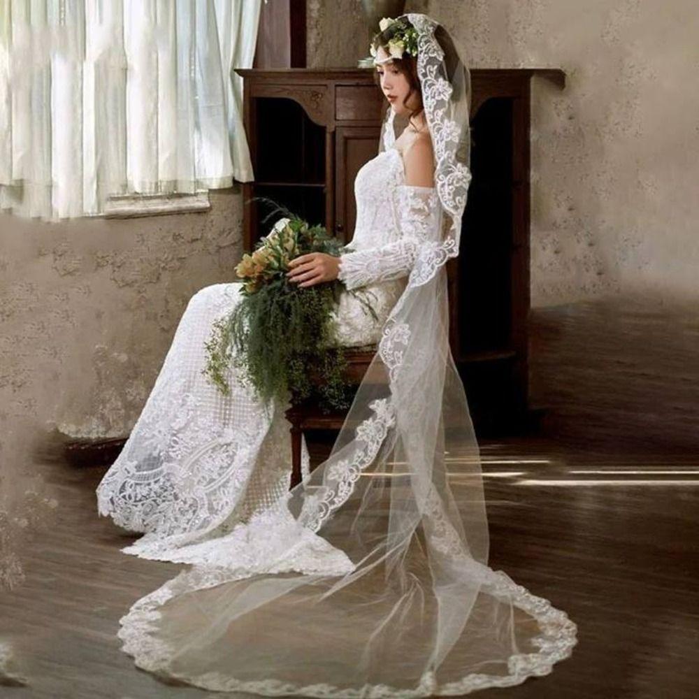 Soft Tulle Wedding Veils Lace Flower Bride Head Gauze Elegant Bridal Veil  Wedding Accessories