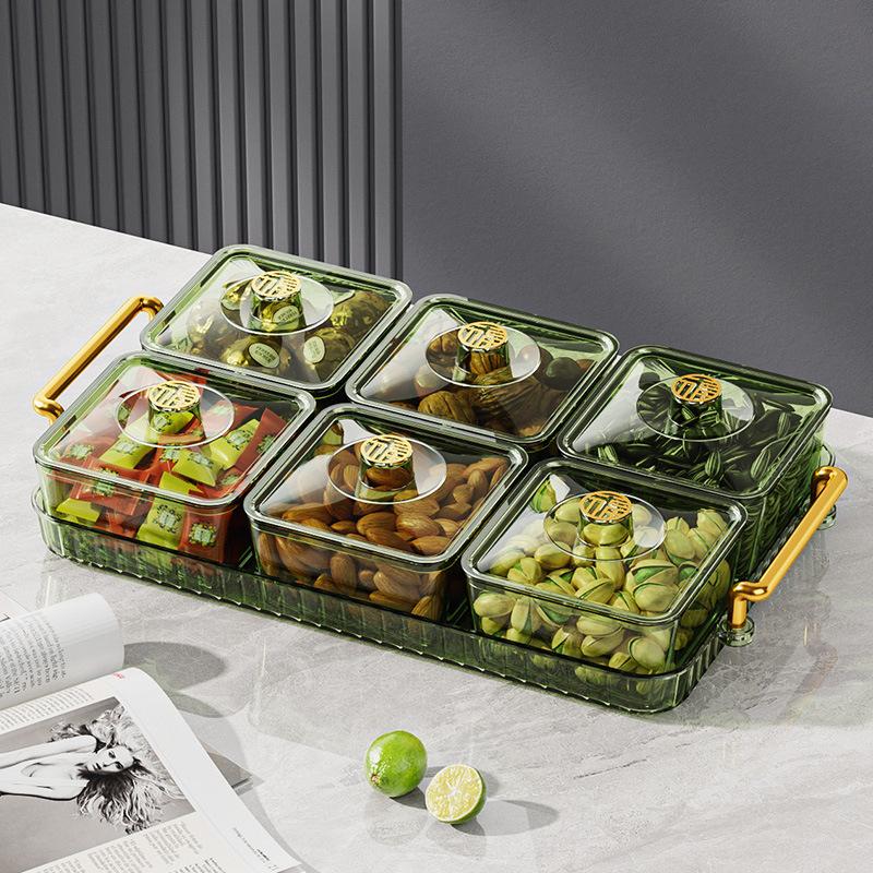 2/4/6 Grid Acrylic Snack Platter With Lid Fruit Plate Partition Platter Living Room New Year Dried Fruit Tray Candy Storage Box