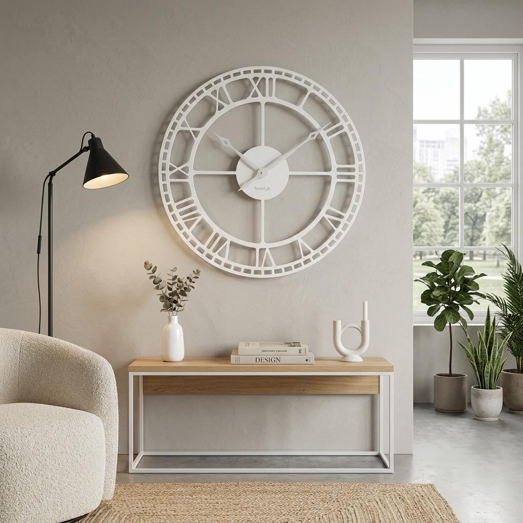 Large Metal Wall Clock, White, 80cm