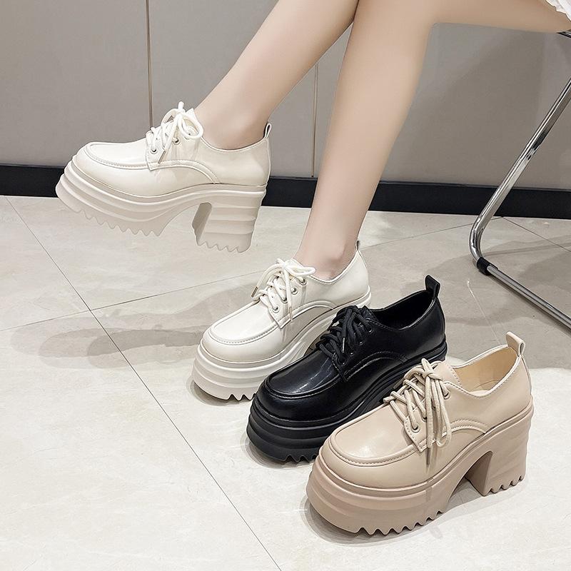 Fashion Women Platform Square HeeLeather l Lace Up Oxford Women Party Role Play Uniform Dress Shoes Fashion High Heels Shoes Women