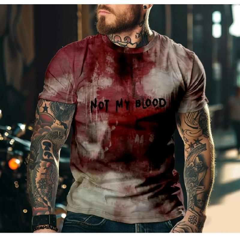 Horror T-Shirt For Men 3D Blood Print Men T-shirt Summer Short Sleeved Tee Male Pullover Tops Casual Spoof Clothing