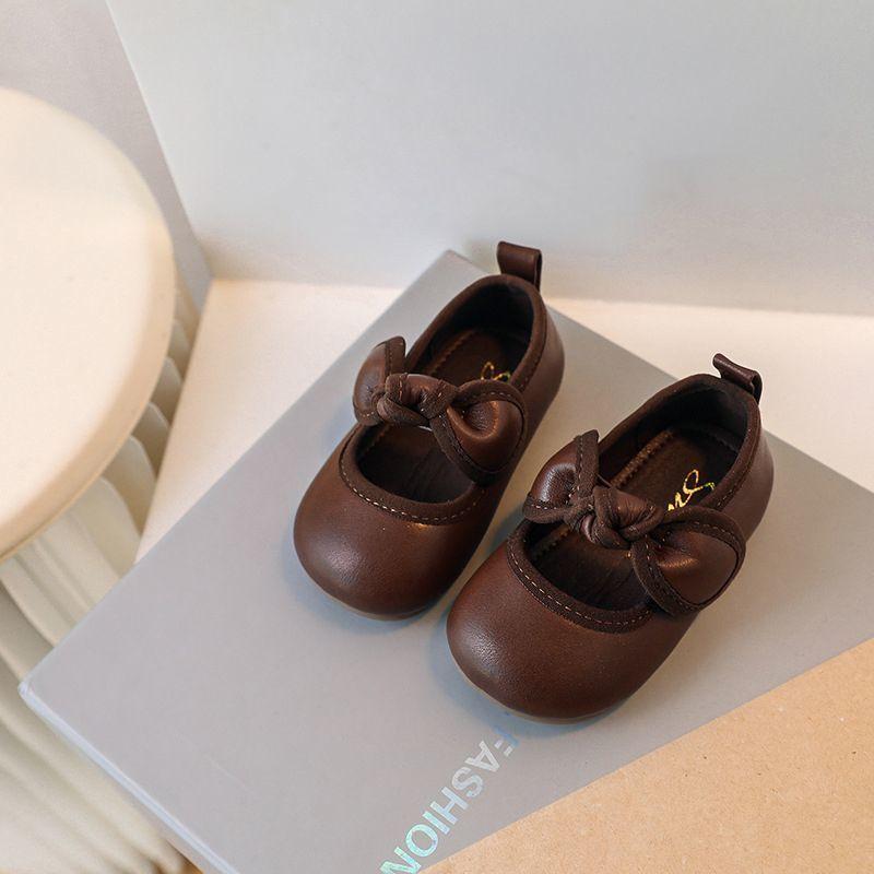 Baby Girls Walking Shoes Round Toes Non-slip Kids Flats Soft Sole 2025 New Girls Princess Shoes Solid Color Versatile Sweet Bows