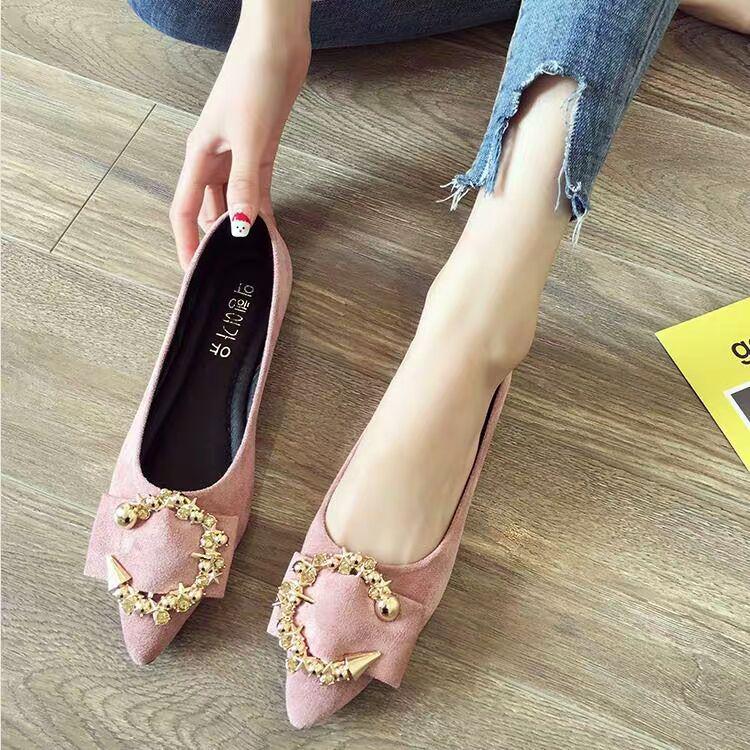 2024 Spring Women's Pointed Toe Slip-on Flats with Metal Accent