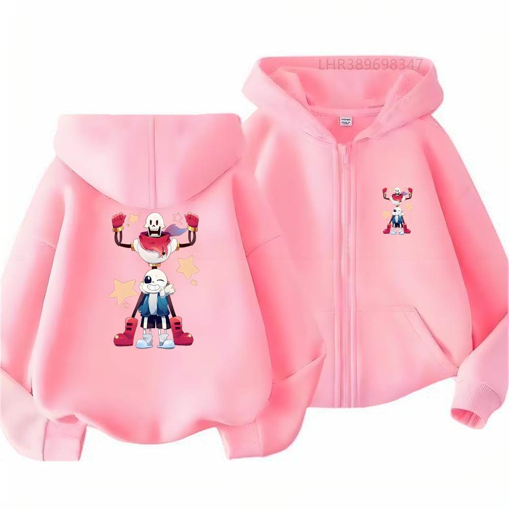 Autumn Trendy Outerwear Outdoors Children Game Print Zip Black Pink Girl Hoodie Boy Tops Casual Sweatshirt Kids