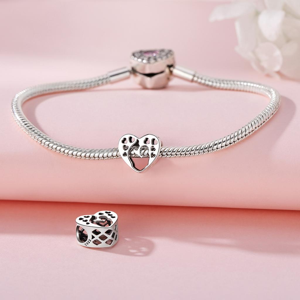 Beads Copper Charms Original Mother Child Hollow Heart Beads Fit Bracelet Jewelry Diy Women Fine Gift Accessory