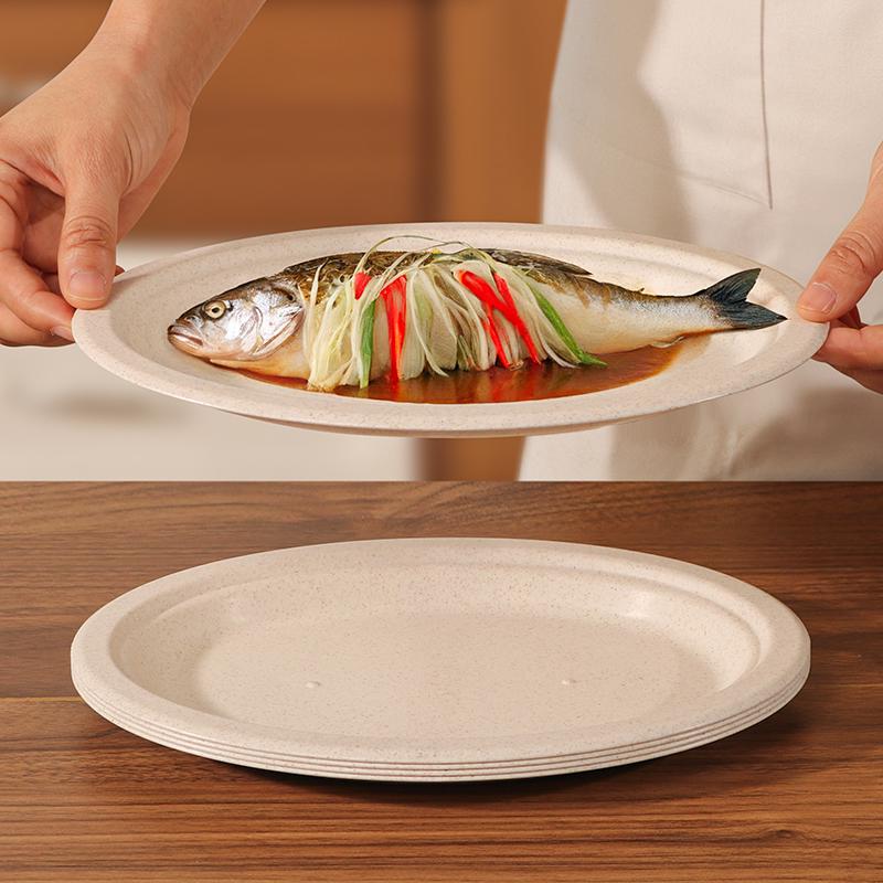 Large Round Disposable Dinner Plate - Thickened Rice Husk, Food-Grade, Ideal for Weddings & New Year Celebrations