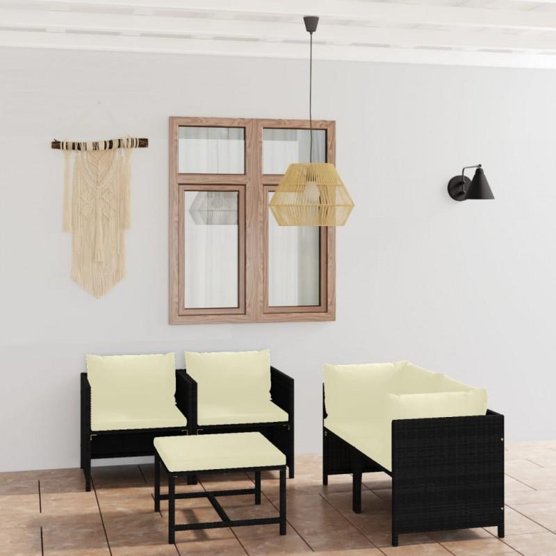 Día y Noche - Día y Noche Set de muebles de jardín 5 pzas y cojines ratán sintético negro