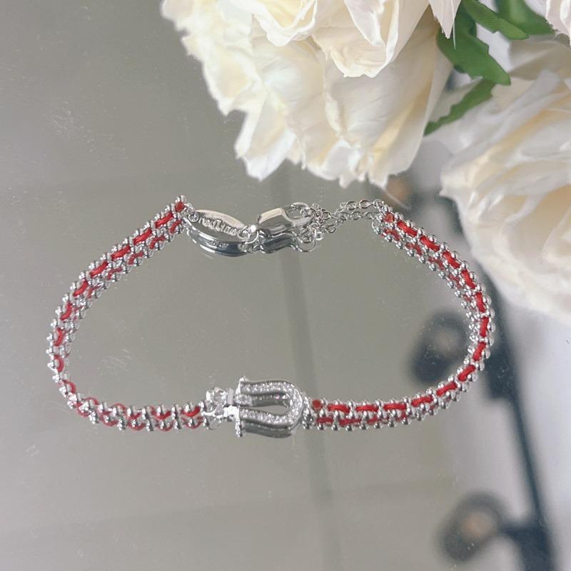 Meier Red Rope Plated 18k Rose Gold Horseshoe Buckle Bracelet Diamond Braided Couple Bracelet