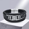 Nordic Viking Bracelets for Men Boys, Black Leather Bracelet Men, Birthday and Christmas Gifts for Dad, Father, Husband, BFF