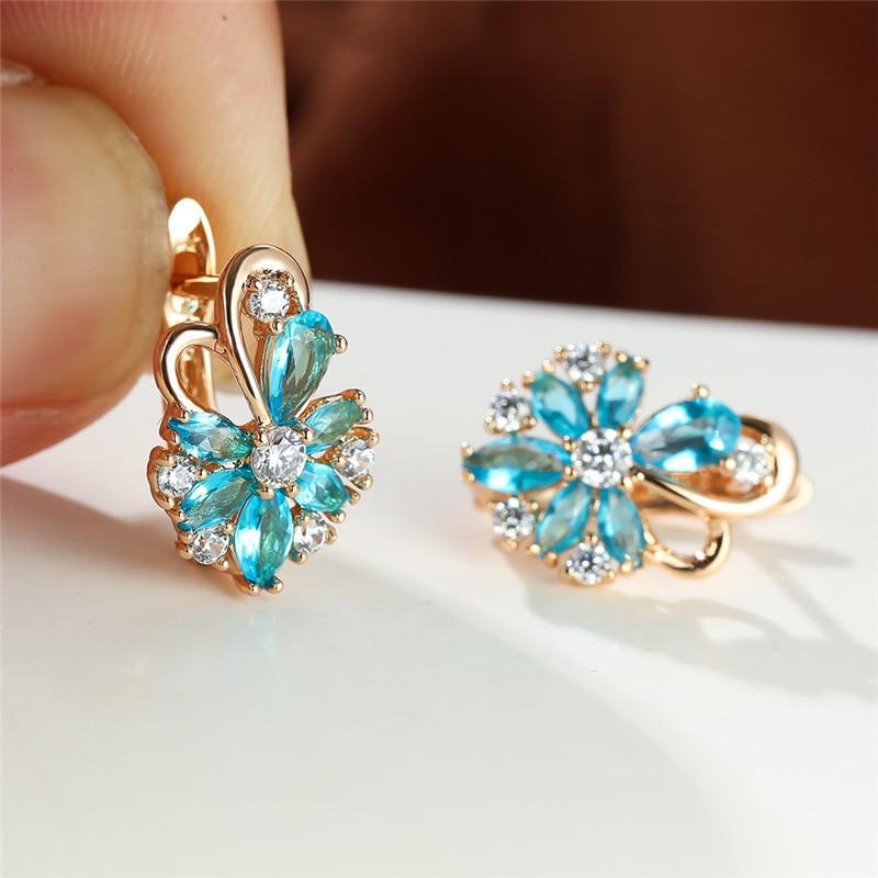 Weibliche Niedlichen Schmetterling Blume Ohrringe Rose Gold Farbe Hochzeit Ohrringe Regenbogen Kristall Multicolor Zirkon Hoop Ohrringe Für Frauen