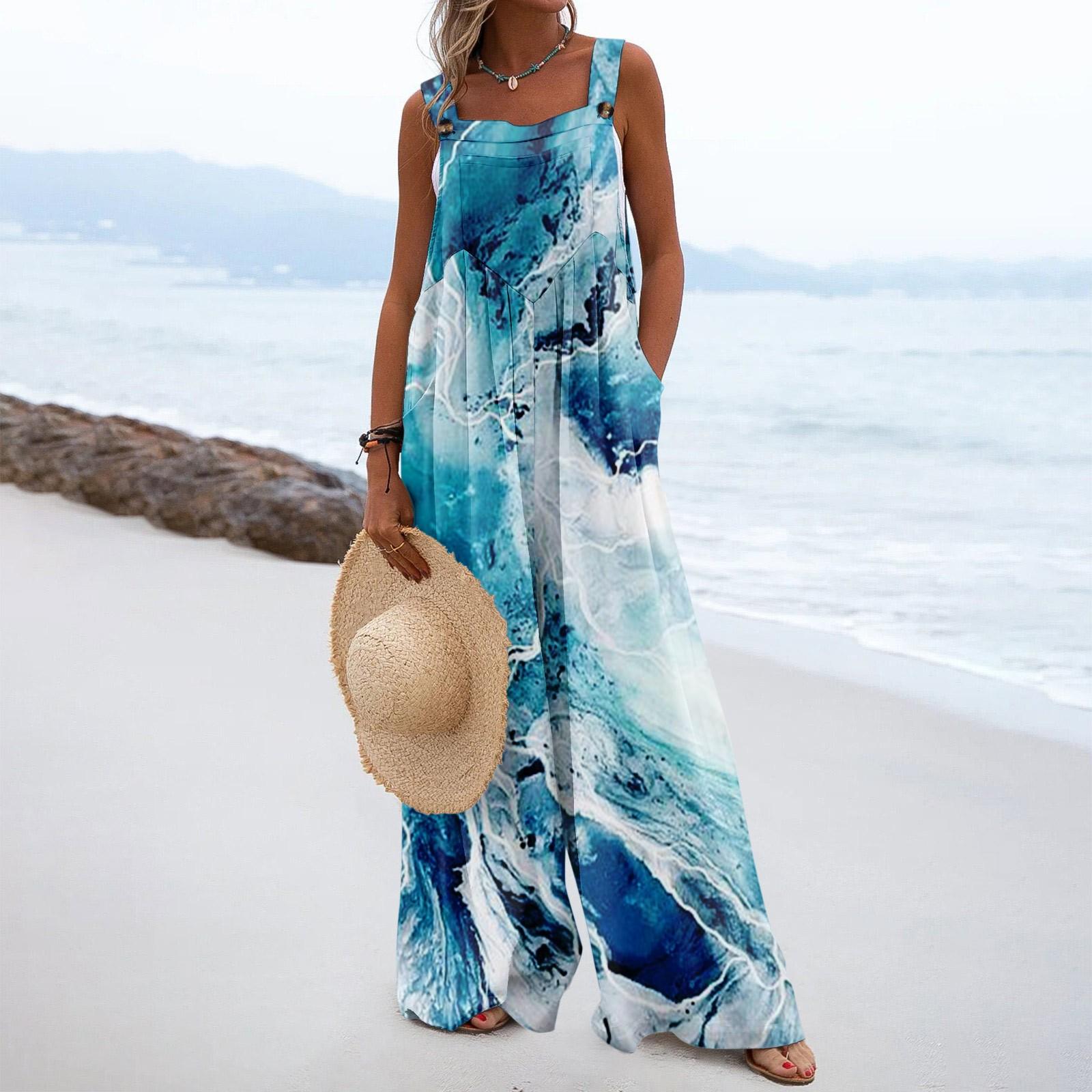 

Женские комбинезоны, повседневные комбинезоны с широкими штанинами и принтом, комбинезоны без рукавов с карманами, наряды XL