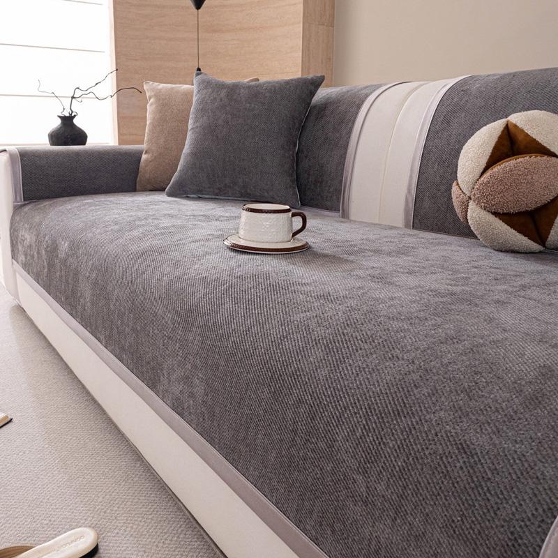 Copridivano in Twill di Chenille Minimalista, Coprischienale per Divano di Qualità Tinto in Filo per Tutte le Stagioni, Asciugamano per Divano del Soggiorno, Amico degli Animali