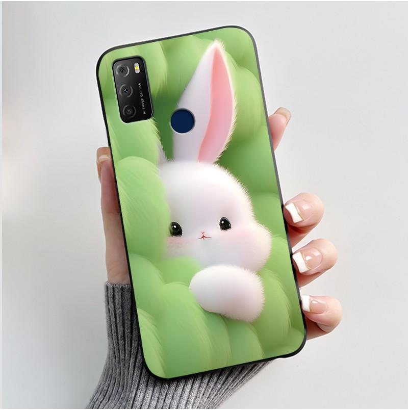 Casing For TCL 20E (6125F)/TCL 20Y (6156D) Green Cartoon Rabbit Pattern Shockproof Cover 2026 Cartoon Design Soft Black Case