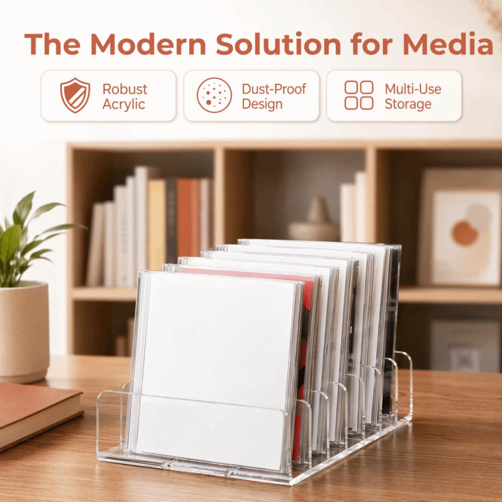 Multi-Slot Design CD Disc Organizer Box 7 Grids Phone Stand Vinyl Record Album Bracket Dormitory