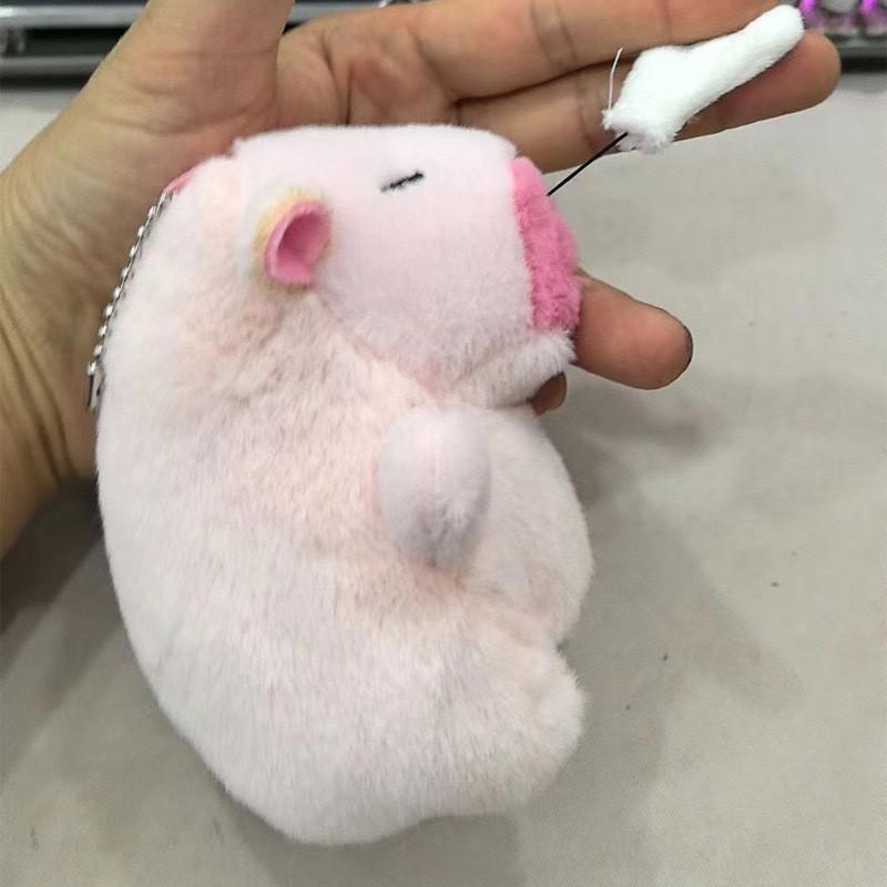 Cute Pink Pp Cotton Capybara Keychain Short Plush Bubble-blowing Animal Charm