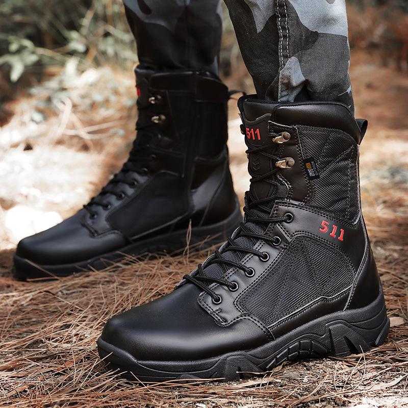 Fashion Men Tactical Boots Fashion High-Top Training Boots Outdoor Non-Slip Men Hiking Boots Desert Ankle Boot Lace-up Work Safety Shoes