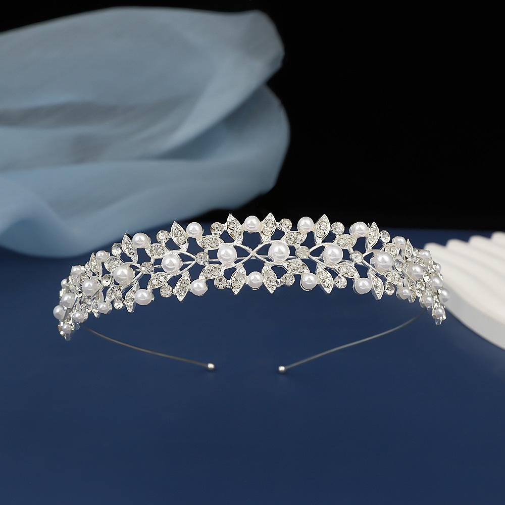 Cross-border Hot Selling Girls' Princess Crown Crystal Pearl Headband for Birthdays and Performances