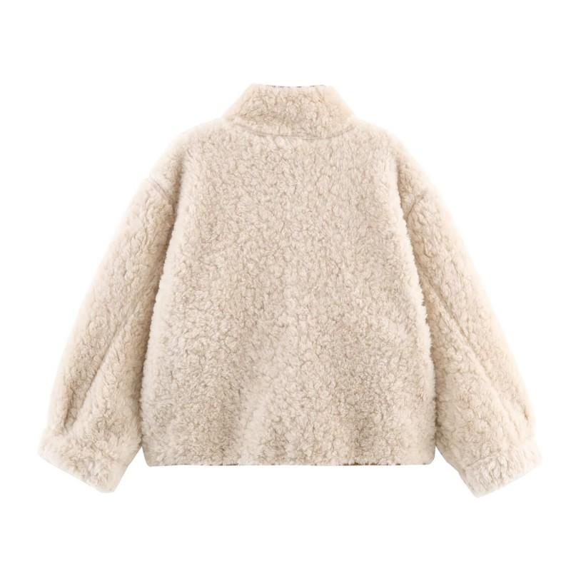Womens Reversible Streetwear Jacket Winter 2025 Double-Sided Faux Leather Coat With Stand Collar Pocket Detail