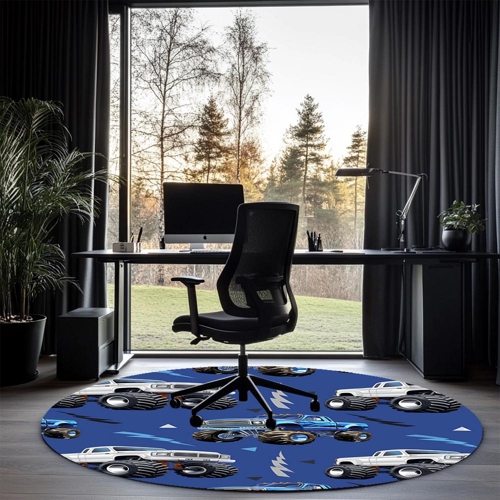 Truck Printed Round Rug Carpet Chair Rug Area Rug Entryway Doormats,for Office Chair Living Room Bedroom Kitchen Room.