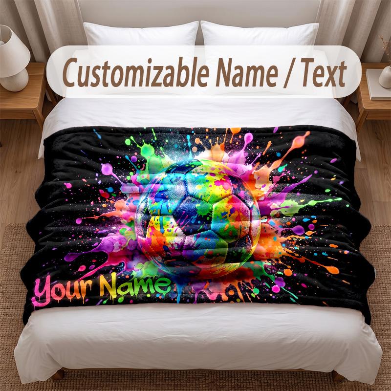 Soccer Theme Soft Blanket Personalized Custom Name Text Print Warm Blanket Home Sofa Bedroom Decor