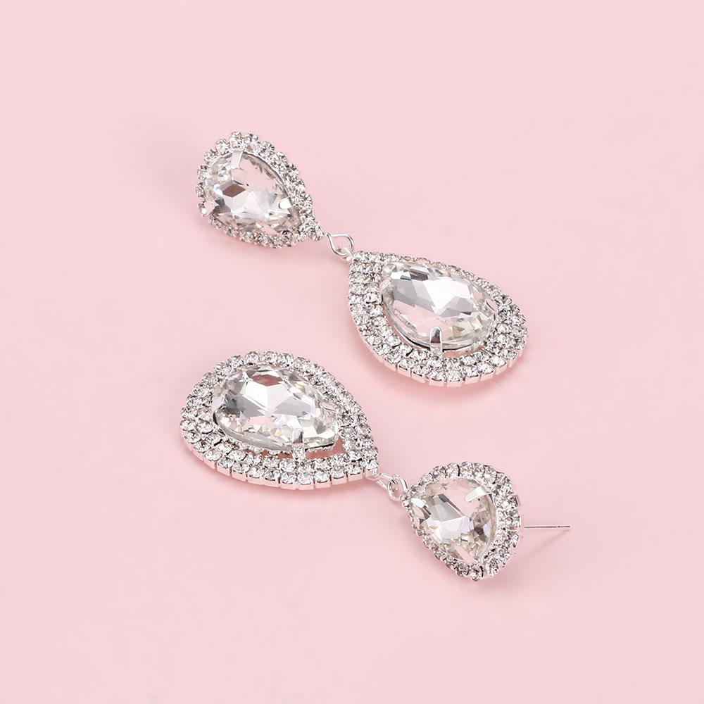 Women Rhinestone Tear Drop Earrings Sparking Long Earrings Jewelry Accessories Wedding