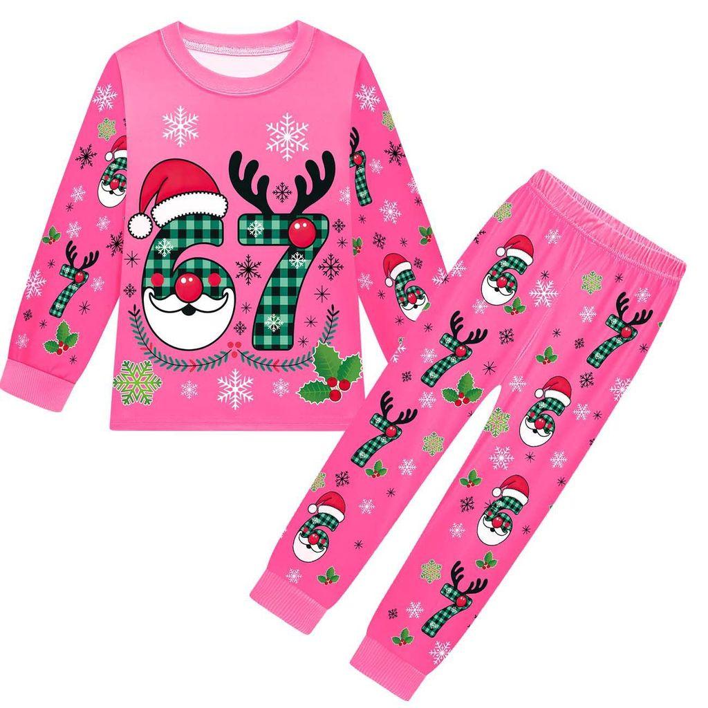 19698 Kids Boys Girls Christmas Steal a Brainrot 67 Six Seven Print Long Sleeves T-Shirt Pants Pajamas Sleepwear Sets