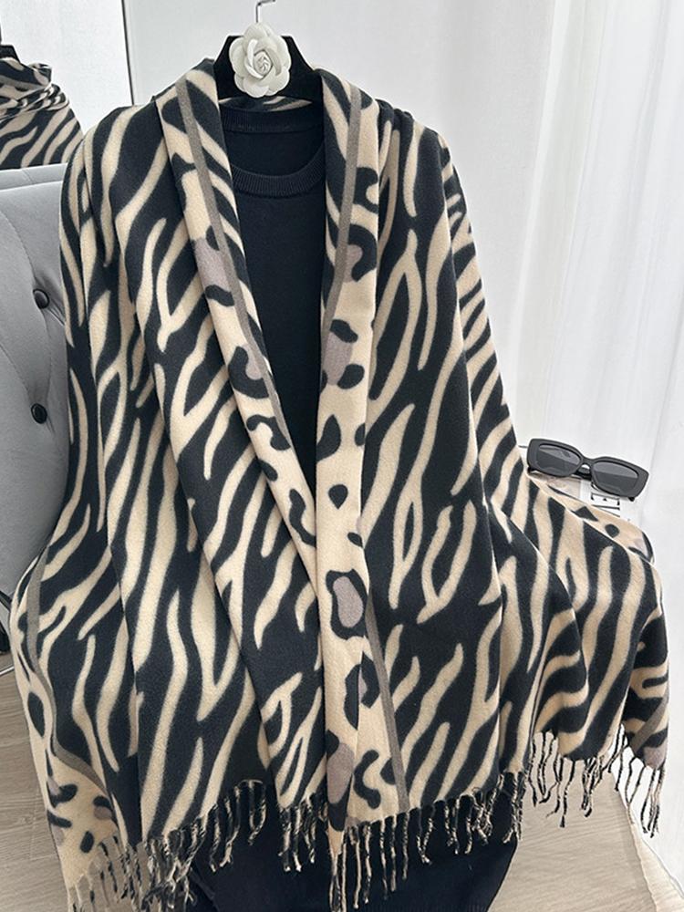 Autumn Winter Women Knitted Scarf Headscarf Lady Casual Retro Leopard Print Tassel Warm Scarve Mujer Foulard Long Wrap Shawl New