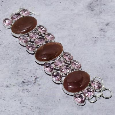 Φυσικό Χαλαζία Φράουλα, Ασημένιο Βραχιόλι 925 Kunzite Stone 7-8" n7K44