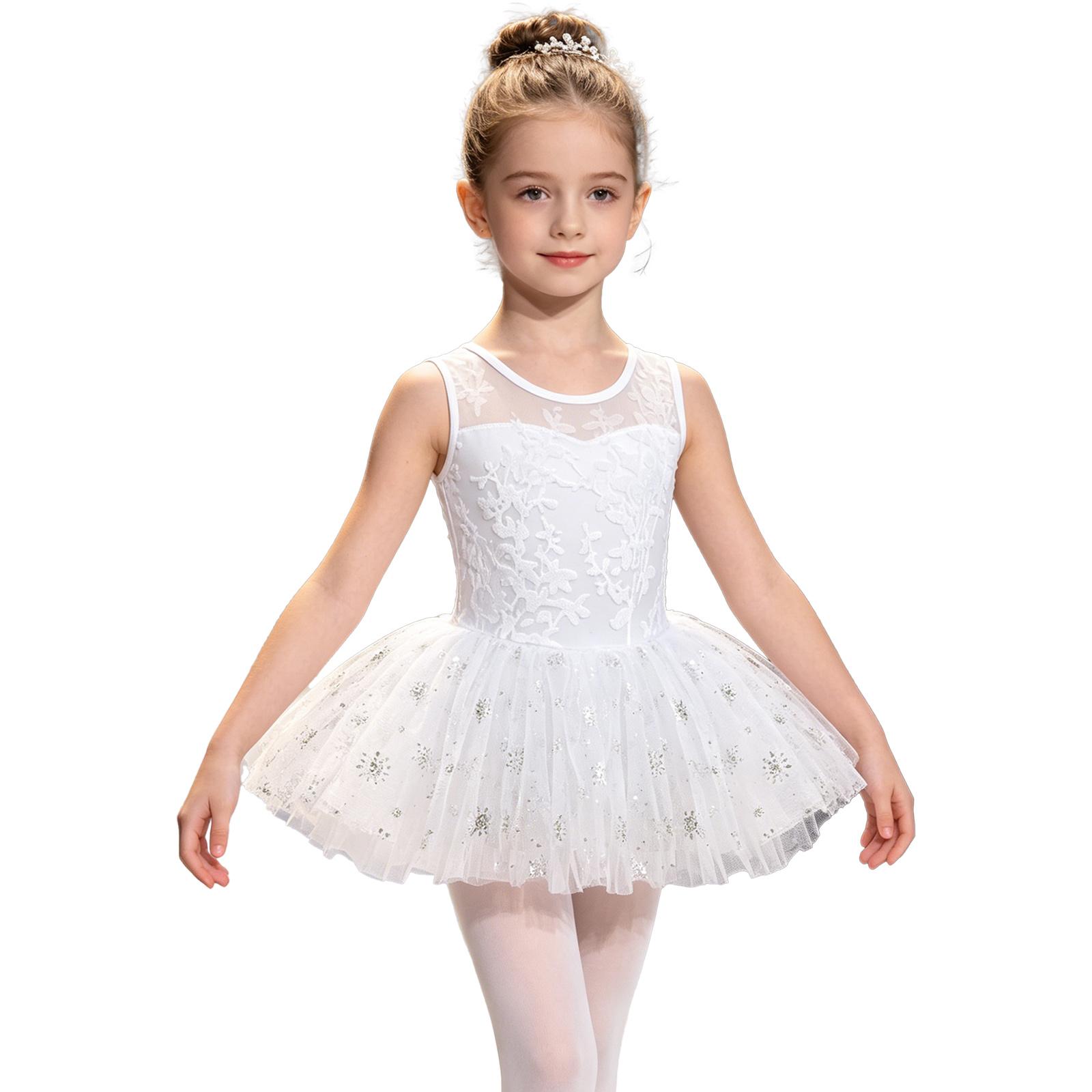 Kids Girls Ballet Latin Dance Costume Sleeveless U-back Crotch Jacquard Leotard for Contemporary Dance School Stage Performance 120