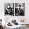 Animals Sitting On the Toilet Reading Newspaper Canvas Prints Funny Bathroom Wall Decor Pictures Monkey Dog Cow WC Wall Poster