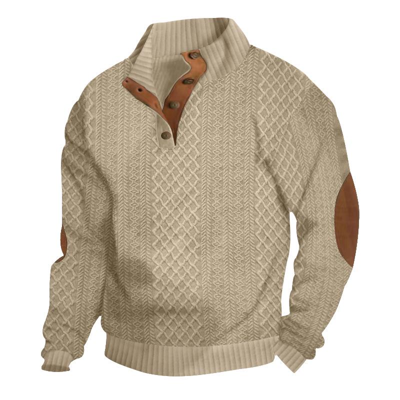 2024 Men's Trendy Slim Fit Jacquard Knit Sweatshirt - Autumn/Winter Stand-up Collar Long Sleeve for Running