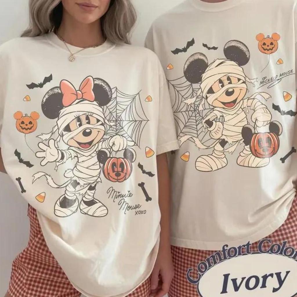 Comfort Colors® Retro Mickey Minnie Halloween Couple Shirts, Mickey Halloween Shirt, Spooky Season Tee, Disney Halloween Matching Shirts