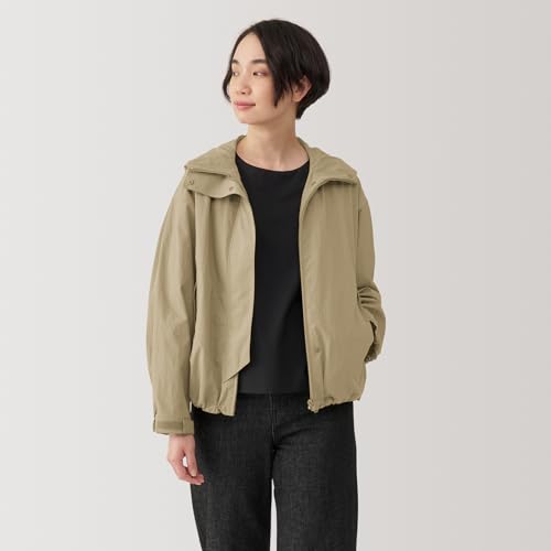 MUJI Women's Water-Repellent, UV-Cut, Pocketable Hooded Jacket, BD0YNA4A, Beige, Size XS